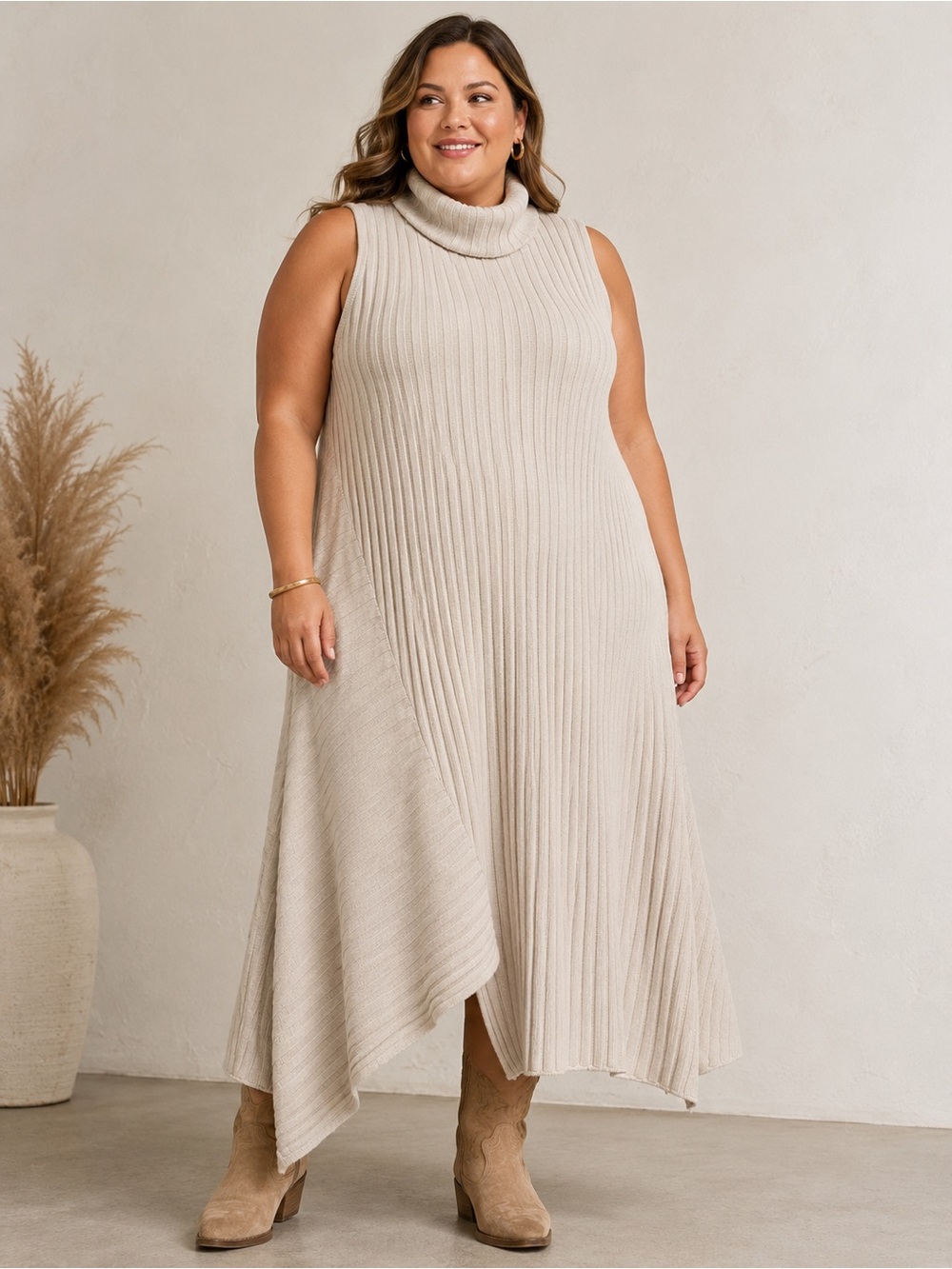 ELOQUII Women Sleeveless Ribbed Turtleneck Sweater Dress 26/28 Asymmetrical Fall
